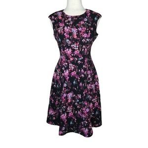 London Style Black Pink Floral Fit & Flare Dress 4